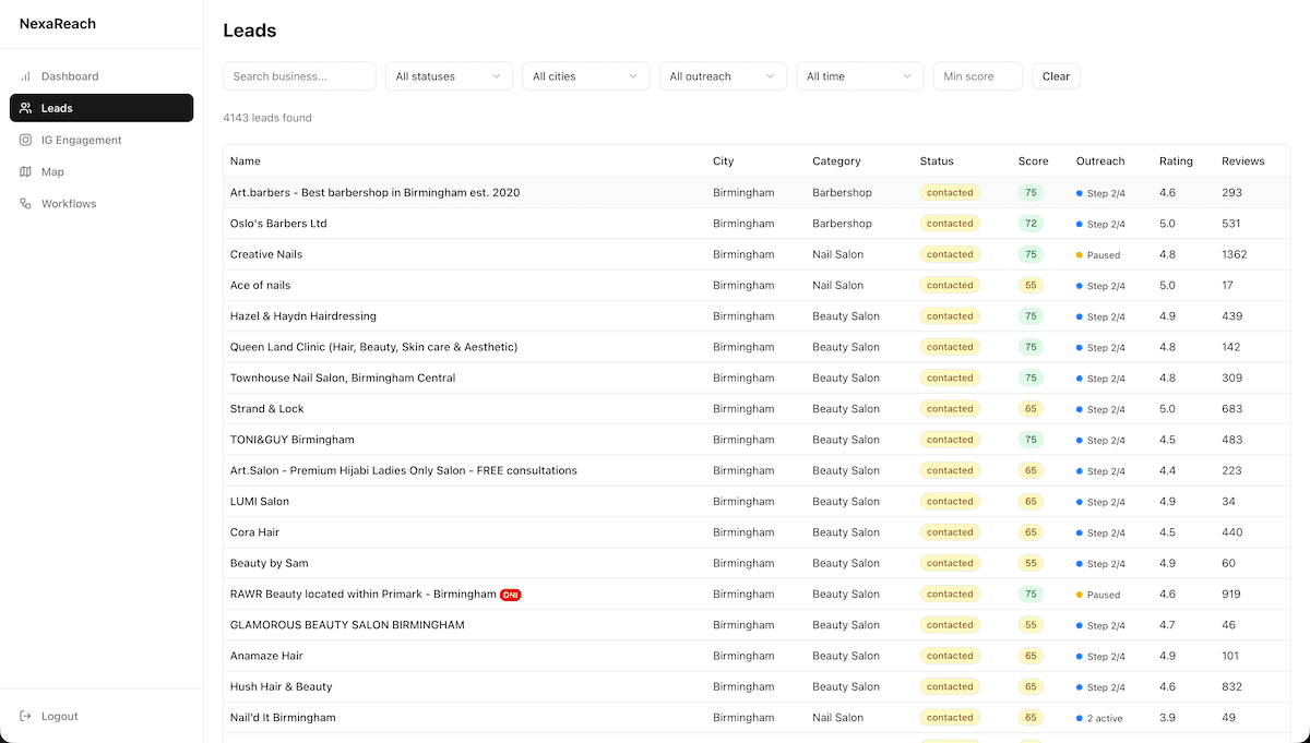 Leads Table — Filter, search, and manage all your leads